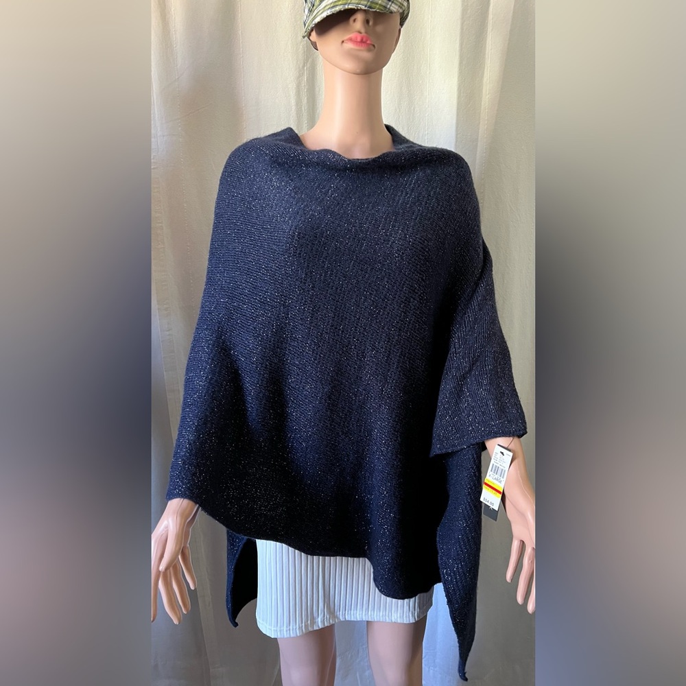 AB Studio Blue Knit Poncho Sweater